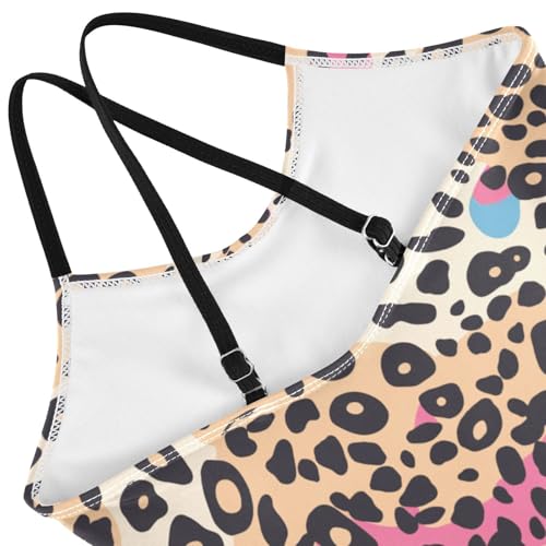 Leopard Print Kids Girls 1 Piecing Swimsuit Beach Swimwear Adjustable Shoulder Strap UPF 50+4