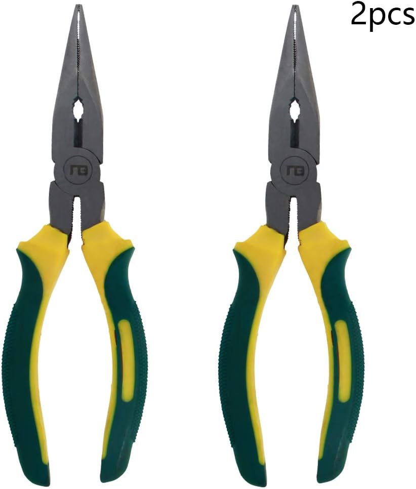 Utoolmart 8 inches Yellow Green Rubber Coated Grip Handy Straight Needle Nose Pliers 2Pcs
