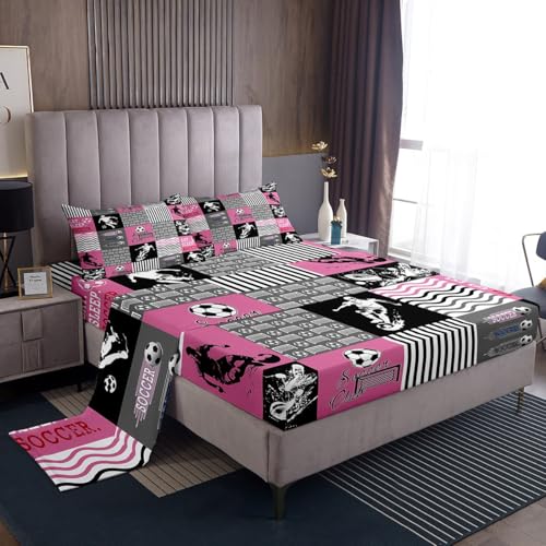 richhome Juego de sábanas de fútbol tamaño individual para niños, adolescentes, niñas, mujeres, fútbol, sábana bajera, temática deportiva, colección de ropa de cama, juego de ropa de cama con diseño