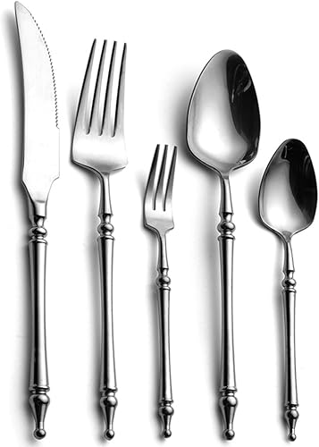 Miniatura 8 de Rose - Juego de cubiertos de acero inoxidable pulido con espejo, 30 piezas, cubiertos de cena, utensilios para comer, tenedor, cuchillo, cuchara,