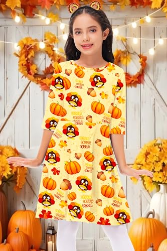 Remimi Girls Thanksgiving Dress Turkey Print Flared Swing Dresses 3-14 Years2