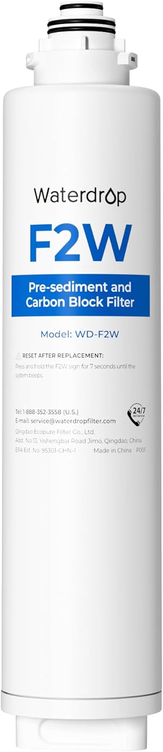 Waterdrop F2W Filter, Only Replacement for X8-PRO & X12-PRO Dual Flow Tankless Reverse Osmosis System, 6-month Lifetime