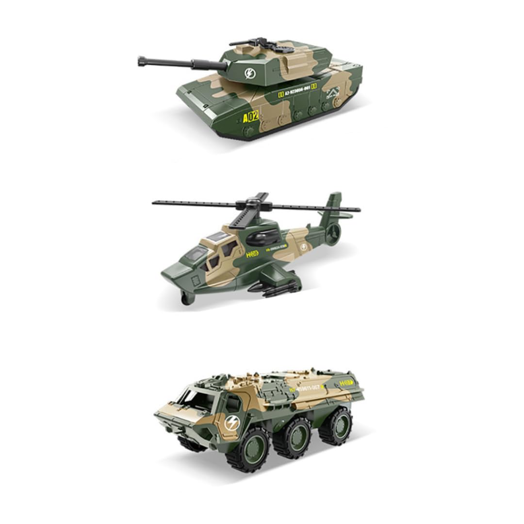 Modelli di Veicoli Militari in Lega di Veicoli pressofusi da 3 Pezzi, Giocattoli per Auto con Set da Gioco per elicotteri da Attacco con Carri Armati per Bambini Piccoli