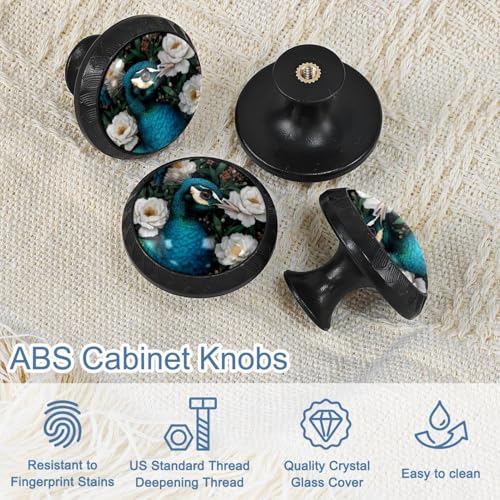 Boutons de meuble paon fleurs blanches bouton tiroir cuisine commode - 5