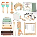 Musikinstrumente für Kinder- Miljgte Montessori Spielzeug ab 1 Jahr Holzspielzeug Trommel Xylophon Percussion Instrumente Baby Musikspielzeug Geburtstagsgeschenk für Kinder ab 3 Jahre