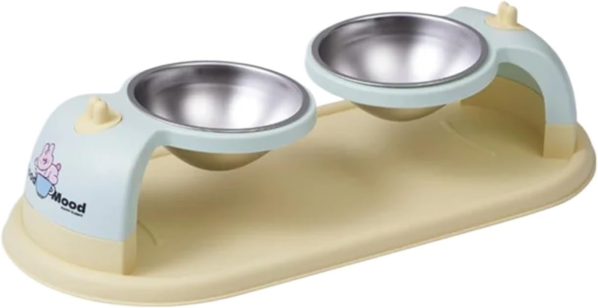 Stainless Steel Cat Food Bowls, Non-Skid PP Station Pet Water Bowls Food Water Feeder for Cats & Small Dogs(Double Bowls-Blue)