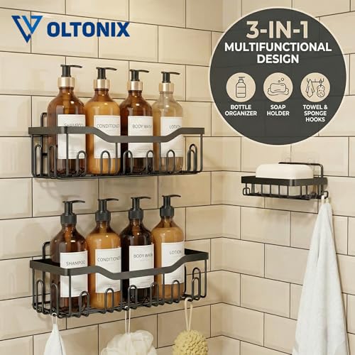 Image of Corner Shelf /Rack for BathroomWithout Drill Wall Metal Self Adhesive Bathroom Shelf /Shelf for Kitchen Corner Rack Wall Mounted Bathroom Fittings /Storage (3pcs-Caddy)