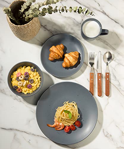 Famiware 16 Piece Moon Dinnerware Sets, Kitchen Plates And Bowls Set For 4, Dish Set With Speckled Design, Microwave And Dishwasher Safe, Light Gray #TOP4