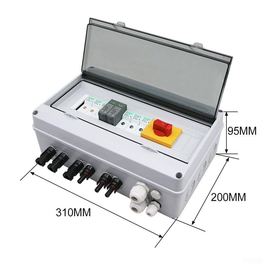Caja combinadora solar fotovoltaica, 1000V 3 Disyuntor de protección de cuerdas, Interruptor de disyuntor de CC PV 3In 1Out, Caja combinada solar fotovoltaica