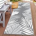 GENIMO Outdoor Rug 2.5' x 8' Waterproof for Patios Clearance, Reversible Outdoor Plastic Straw Hallway Runner Rug Carpet, Entryway Rugs Mats for Deck, Porch, Balcony, Camping, RV, Camper, Grey&White