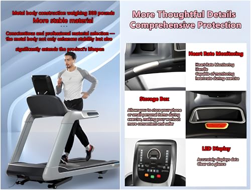 Image of Commercial Treadmill with 15-Level Auto Incline, Shock Absorption Running Belt, 300 lbs Weight Capacity & Heart Rate Monitor - Quiet Home Gym Equipment for Walking, Jogging & Running