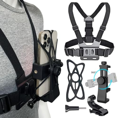 Image of yantralay Phone Chest Mount Strap Harness for iPhone 16, Samsung, Xiaomi, Go Pro Hero 13 /12 /11 /10 /9 /8 /7, Action Cameras & DJ I Os mo - Mobile Holder Belt for Vlogging, Biking, and Outdoor Sports.