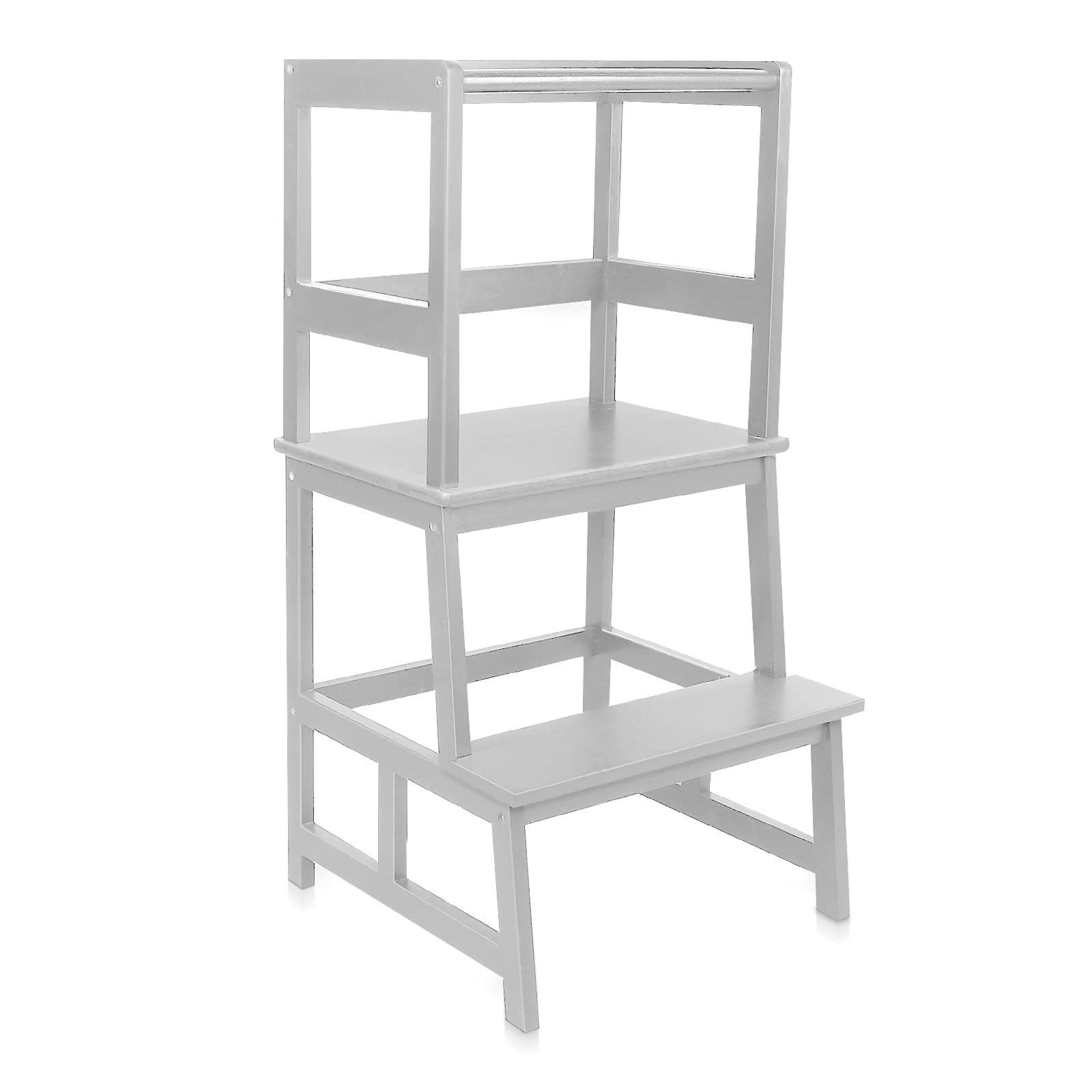 LAOLUO Kids Kitchen Step Stool with Safety Rail, Child Stand Helper for Kitchen Bathroom Living Room, for Toddlers 18 Months and Older (White)