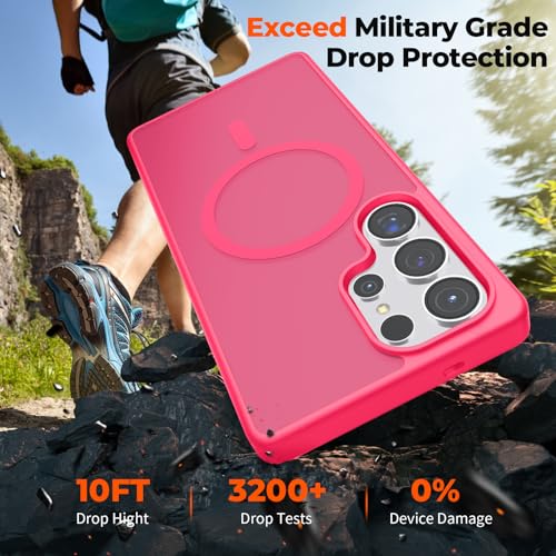 Image of SUPFINE Magnetic for Samsung Galaxy S25 Ultra Case with Screen Protector, (Built-in Magnets) (Military Grade Drop Protection) Slim Translucent Shockproof Phone Case,Hot Pink