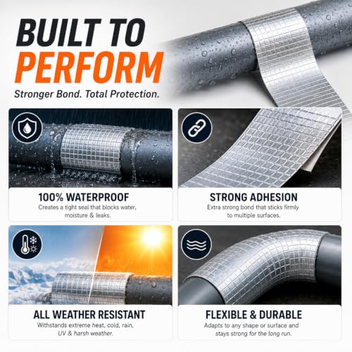 Image of Super Strong Adhesive Waterproof Repair Tape for Roof Leak, Pipe, Water Tank, Window Gap & Crack | Heavy Duty Aluminum Butyl Seal Tape, Permanent Leak Repair (5 CM x 5 Meter)