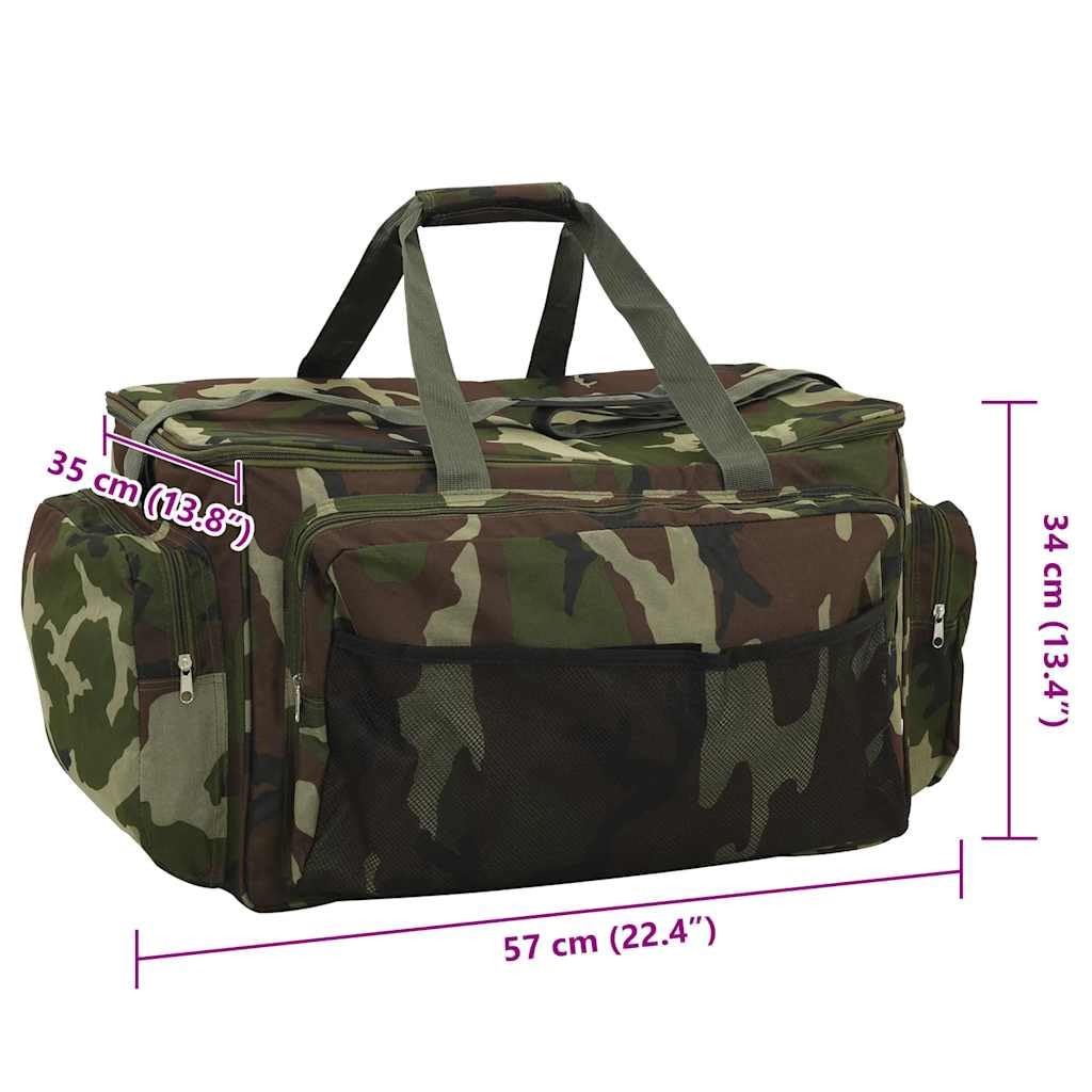 Angeltasche Wasserdicht 57x35x34cm Angelkoffer mit Tragegurt Große Angeltasche für Zubehör aus strapazierfähigem Oxford-Gewebe in grüner Tarnfarbe