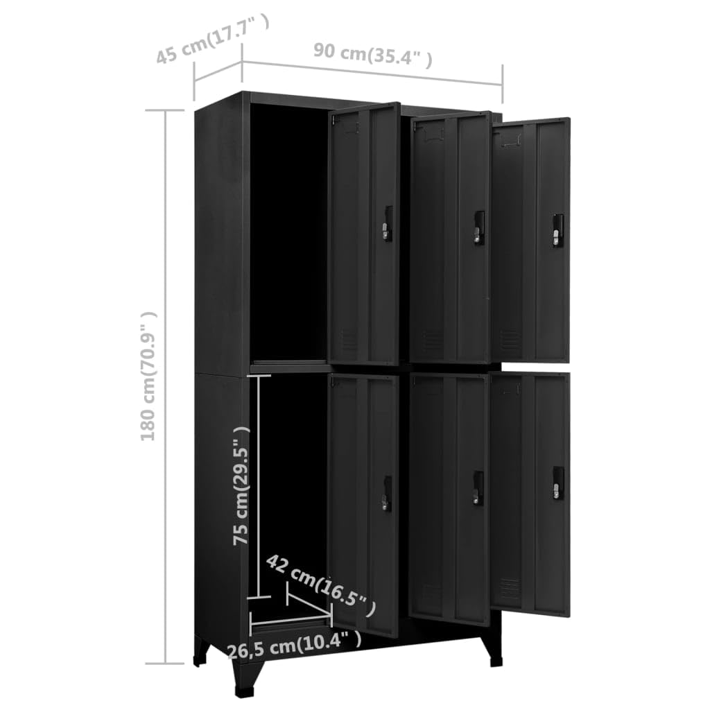 Armadietto portaoggetti in metallo, 90 x 45 x 180 cm, con serratura a 4 ripiani, per ufficio e scuola, ganci e ventilazione, colore antracite, design resistente per una conservazione sicura