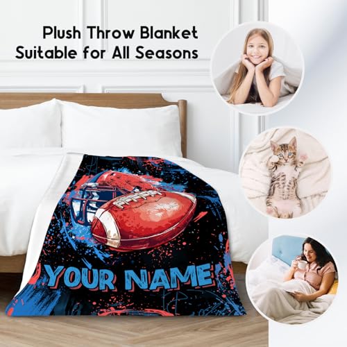 Custom Football Blanket, Cozy Soft Throw Blankets for Kids, Cool Black Flannel Throw Gifts for Couch Sofa, 40x50 Inches