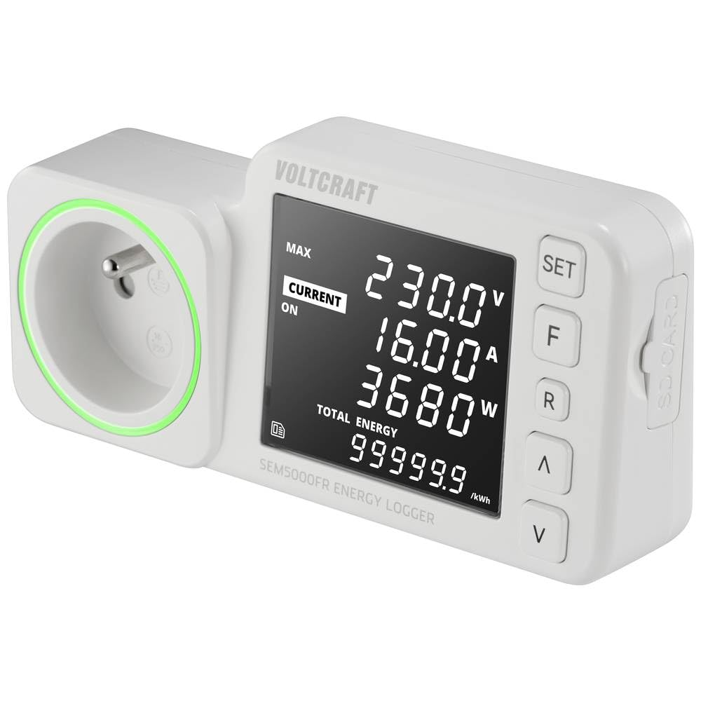 VOLTCRAFT SEM5000 FR - Medidor de costes energéticos, previsión de costes, función de alarma, tarifa eléctrica ajustable, función de registro de datos
