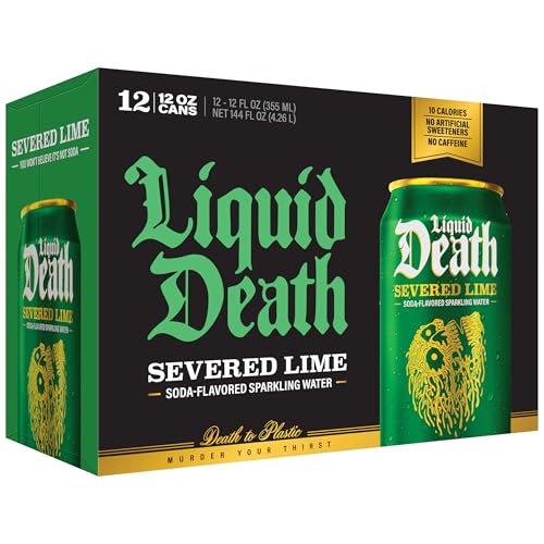 Image of Liquid Death Soda-Flavored Sparkling Water - Severed Lime (Classic Lime Soda), Less Sugar*, Huge Flavor, No Caffeine, No Artificial Sweeteners, 12 Fl Oz (Pack of 12)