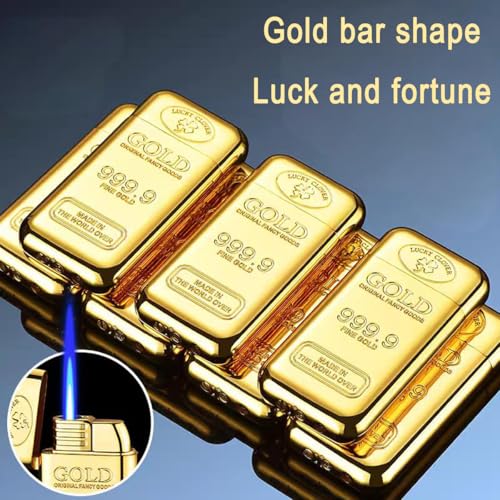 Encendedor Gold Bar metálico con llama azul y recargable miniatura 3