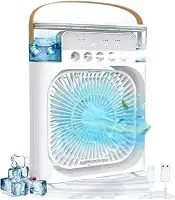 Ventilador de Mesa Portátil Led 4 em 1 Mini Ar Condicionado Umidificador Aromatizador Climatizador Água Gelo 3 Velocidades 5 Spray USB
