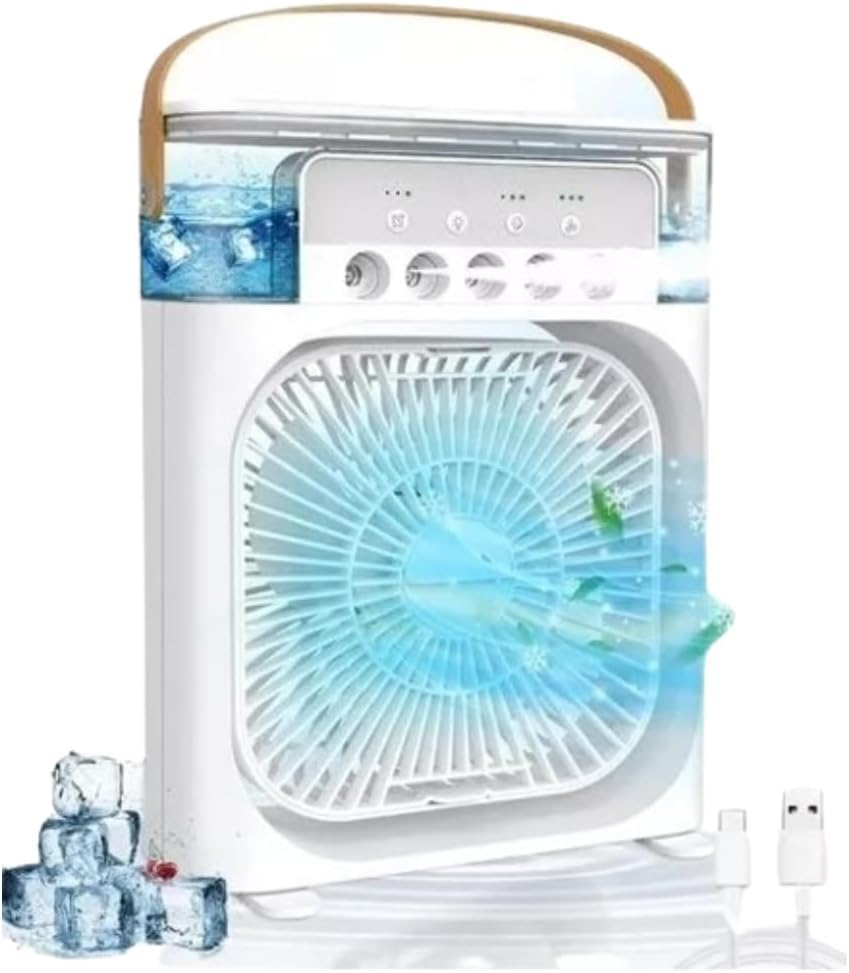 Ventilador de Mesa Portátil Led 4 em 1 Mini Ar Condicionado Umidi...