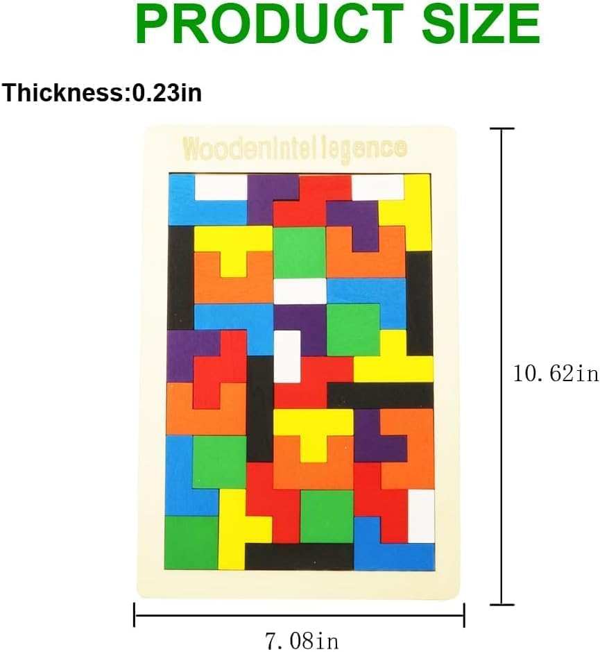 DBRTOYS Wooden Tetris Puzzle Game Board, 40 Pieces, Educational Brain Teaser for Kids and Adults, Multicoloured 3