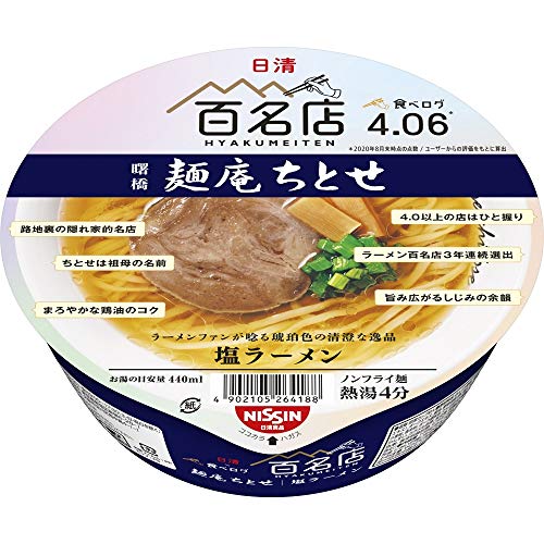日清 ×食べログ 百名店 麺庵ちとせ 塩ラーメン 117g ×12個