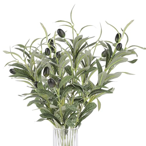 10 palitos de ramas de olivo falsas, ramas de olivo para jarrones, doble tenedor, vegetación artificial para centros de mesa, ramas de olivo sintético para jarrones, jarrón de mesa realista para boda,