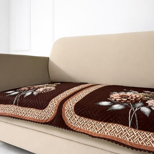 Image of Homerz 'Brooklyn Series' Premium Sofa Cover | Quilted Floral Design | Non-Slip Washable Sofa Protector | Soft Anti Slip Fabric (Brown, 2 Seater, Only Seat Cover)