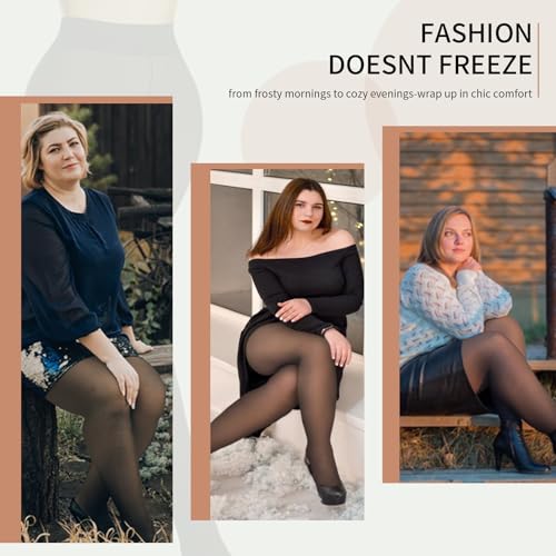 Image of Caprilite Plus Size Fleece Lined Tights - Winter Fake Translucent Warm Sheer Thick Tights Thermal Pantyhose Leggings for Women