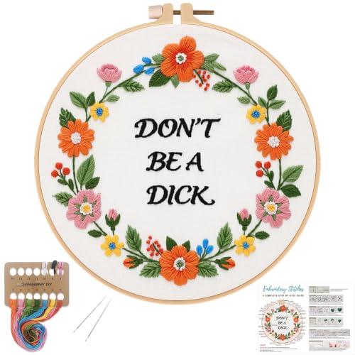 Image of Louise Maelys Funny Quote Embroidery Kit for Beginners, Floral DIY Craft