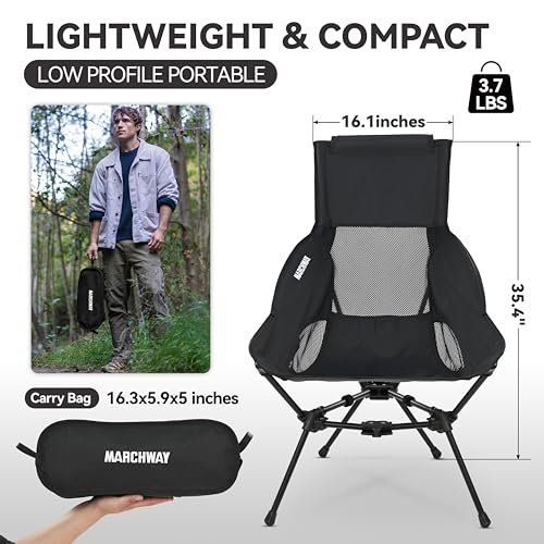 Image of MARCHWAY Lightweight Folding High Back Camping Chair with Head Support, Stable Portable Compact for Outdoor Camp, Travel, Beach, Picnic, Festival, Hiking, Backpacking (Highback Black)