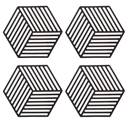 シリコン断熱コースター シリコン カップマット 断熱 吸水 卓上 レストラン 滑り止め 円型 おしゃれ 簡約 贈り物 13cm 4枚 (ストライプブラック)