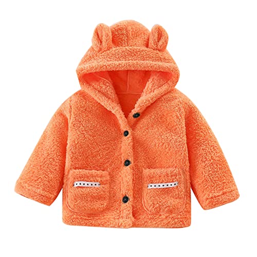 Kids Girls Button Down Fleece Hooded Jacket Teddy Ears Long Sleeve Jacket with Pockets Toddler Boys Solid Color Outwear
