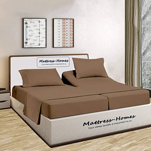 Mattress-Homes Split King Sheets for Adjustable Bed 5 Piece, Cotton Split King Sheet Set, Twin XL Fitted Sheets Deep Pocket 15-18 Inch, Soft Breathable Adjustable Bed Sheets Taupe Solid