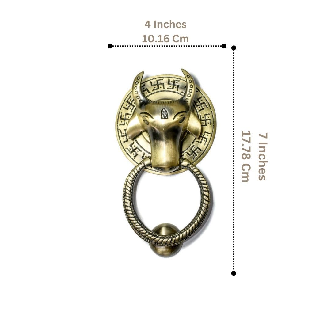 Beautiful Nandi Face with Nandi Door Knocker/Door Decor with Nandi Face Brass with Antique Finish (Pack of 1, Size 6.5 inch) — Amazon image 2