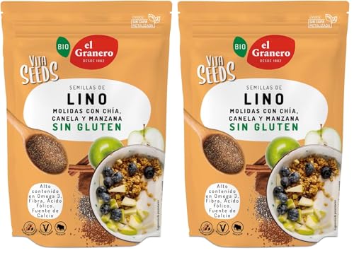 El Granero Integral - Vita Seeds Semillas de Lino, Chía, Manzana y Canela - 200 g -Rico Proteínas y Ácidos Grasos Omega-3 - Fuente de Energía y Acción Antiinflamatoria - Apto para Veganos