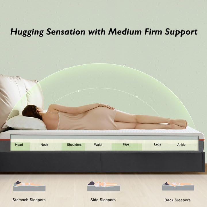 Miniatura 2 de VECELO Colchón de espuma viscoelástica con infusión de carbón de 8 pulgadas, colchón de cama tamaño King firme medio con funda lavable para marco de