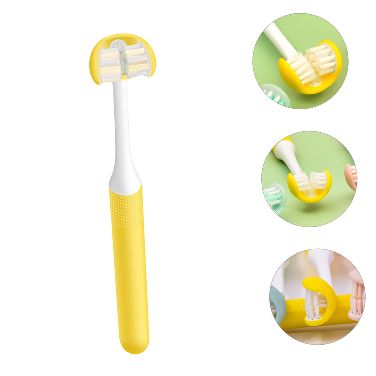 Spazzolino da Denti e 3 Teste Spazzolino in Pp per Adulti 3 Lati Setole Morbide, Design Avvolgente Pulizia Completa e Portatile per Igiene Orale Quotidiana