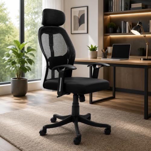 Image of HIGHLIVING Ergonomic Office Chair with Adjustable Lumbar Support, Breathable Mesh Back, Tilted Headrest , 120 Recline, Height Adjustable Swivel Chair with Fixed Armrest & Nylon Base (Black)