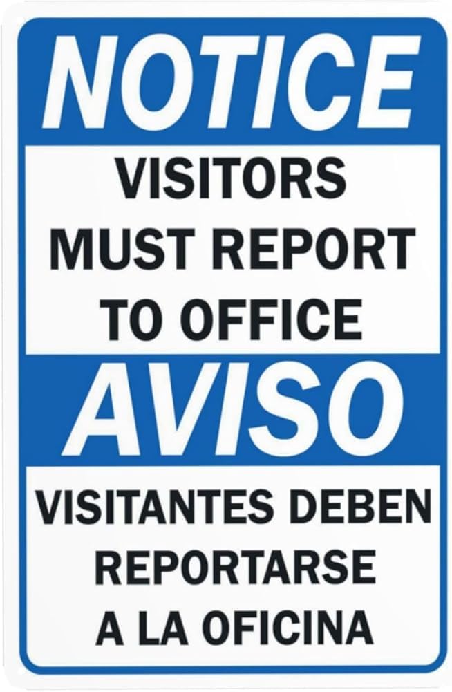 Notice Visitors Must Report To Office Warning Sign Visitor Security Metal Signs For Business Home Outdoor Indoor Road Yard Garage Street Wall Safety Caution Decor Gift For Women Men 8x12 Inch