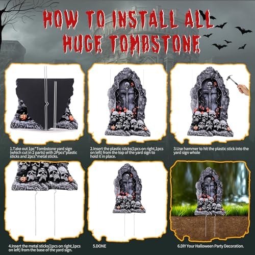 51MhxKcbcSL._AC_ Halloween Outdoor Decorations 25 Inch 5 Pack Halloween Cemetery Tombstones Yard Signs with 10 Metal Stakes Large Realistic Scary Skeleton Crack Gravestones Yard Lawn Outdoor for Kids