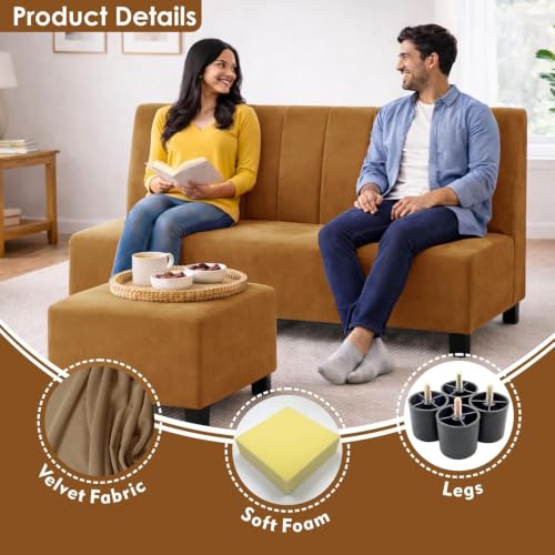 Image of Rosebell Sofa with Ottoman Combo Two Seater Sofa Set with Matching Footrest for Living Room - Golden Color