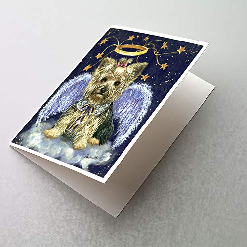 Caroline's Treasures PPP3131GCA7P Yorkie Christmas Family Tree Greeting Cards and Envelopes Pack of 8 Blank Cards with Envelopes Whimsical A7 Size 5x7 Blank Note Cards