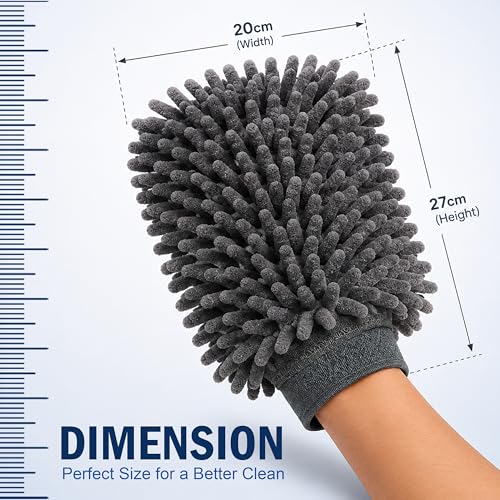 Image of JD FRESH 1 Pack Microfiber Wash Mitt for Car Cleaning, Ultra Soft Dual Sided Scratch Free & Super Absorbent Reusable Car Wash Duster Gloves /Microfiber Glove for Car, Bike, Dusting & Washing - Grey