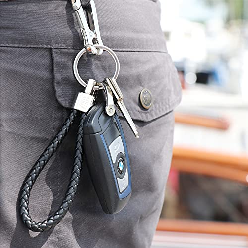 Scott & Webber® - Schlüsselanhänger aus geflochtenem Leder mit Edelstahl Schlüsselring, Karabiner und Schraubverschluss ideal für Autoschlüssel - für Männer und Frauen