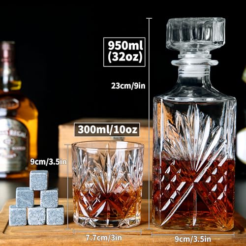 Whiskey Dekanter Set für Männer mit 6 Whiskey Gläsern, 6 kühlenden Whisky Steinen und 1 Clip Bleifreies Whiskey Dekanter Glas Likör… – Ansicht 4