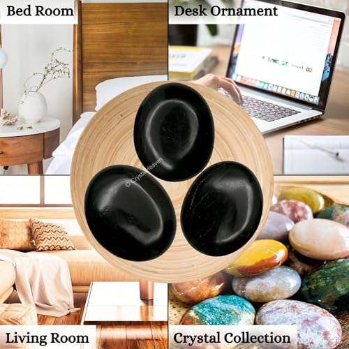 Image of Certified Natural Black Tourmaline Crystal Palm Pebbles Stones for Anxiety Stress Relief Massage - AAA Grade Original Healing Gemstone Agate Palm Stone for Yoga Meditation Spiritual Reiki Feng Shui